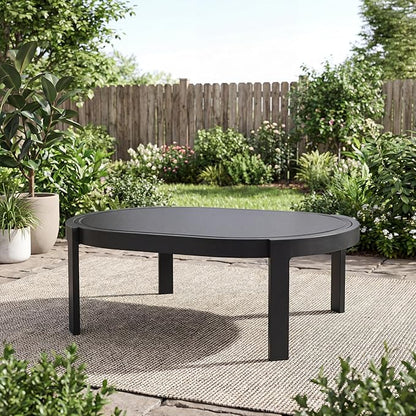 Christopher Knight Home Lula Aluminum Outdoor Coffee Table with Tempered Glass Top, Modern Coffee Table for Patio Furniture Set, Weather-Resistant Patio Table with Oval Top, Black