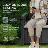 EconoHome 3 Seat Outdoor Storage Bench with Rain Cover - 90 Gallon Capacity - Weatherproof Resin Bench for Patio, Porch - Photo 4