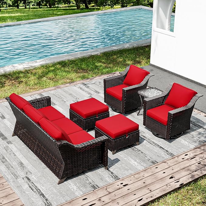 Joyside Wicker Patio Furniture Sets, 6 Pieces Upgraded Large Size Outdoor Furniture with Swivel Rocking Patio Chairs - Photo 7