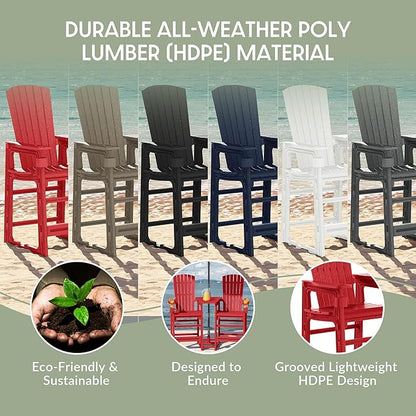 WestinTrends Azura Outdoor Tall Adirondack Chairs with Connecting Table Tray (Set of 2), Red