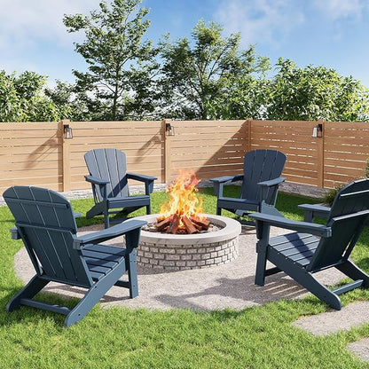 GarveeLife Modern HDPE Plastic Adirondack Chair Set of 4 - Oversize 380 LB Poly Lumber Weather Resistant Firepit Chair - Outdoor Patio Chairs with Wooden Textured for Deck, Pool, Porch - Navy Blue