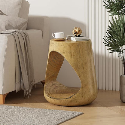 Outdoor Side Table Concrete End Table Faux Wood Small Coffee Tables, Garden Stool Plant Stand for Porch, Backyard Patio Natural Wood Texture