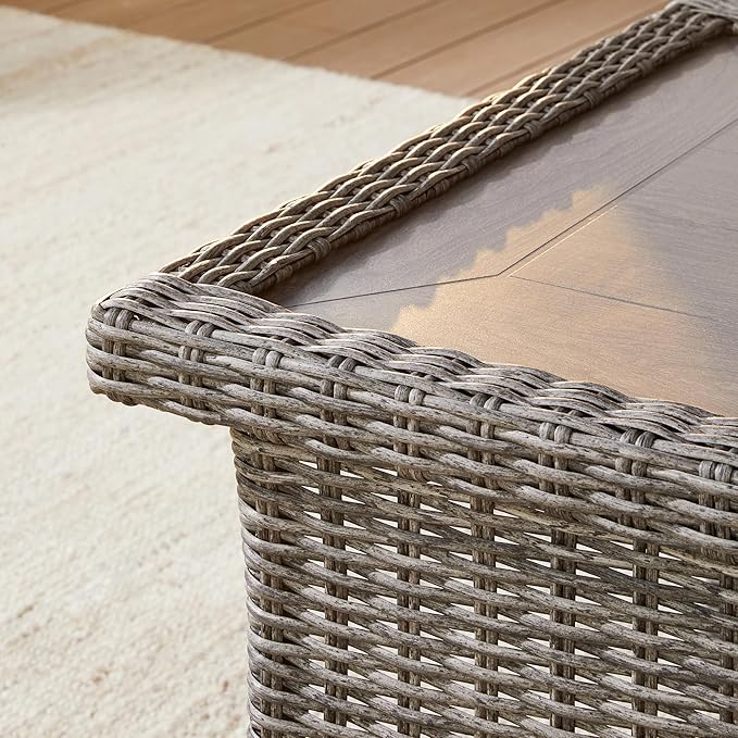 CHITA Patio Wicker Coffee Table with Fully Wrapped Edges, Outdoor Rattan Rectangular Coffee Table for Backyard, Balcony, Apartment, or Porch