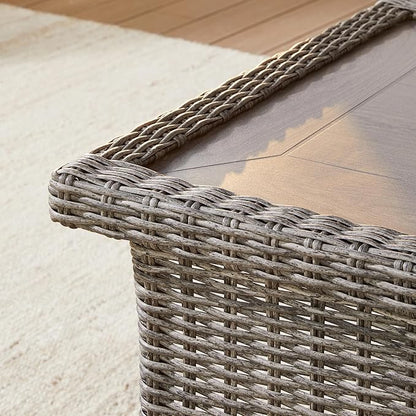 CHITA Patio Wicker Coffee Table with Fully Wrapped Edges, Outdoor Rattan Rectangular Coffee Table for Backyard, Balcony, Apartment, or Porch