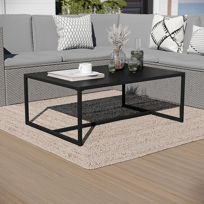 Merrick Lane Lakeland Metal Patio Coffee Table - Black - Indoor/Outdoor - Photo 1