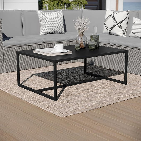 Merrick Lane Lakeland Metal Patio Coffee Table - Black - Indoor/Outdoor - Photo 1