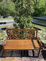 PHI VILLA Outdoor Garden Wooden Bench, 4 Ft Acacia Wood Bench with Curved Backrest and Armrest - Photo 7