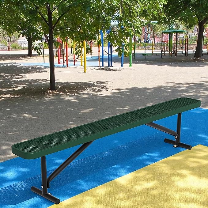 8 Feet Outdoor Benches, Green Heavy Duty Metal Park Bench for Outside, Weatherproof Dock Bench, 96" L Commercial Benches Backless Bench for Shopping Mall, Store, Lawn, Park, Patio, Deck, Garden