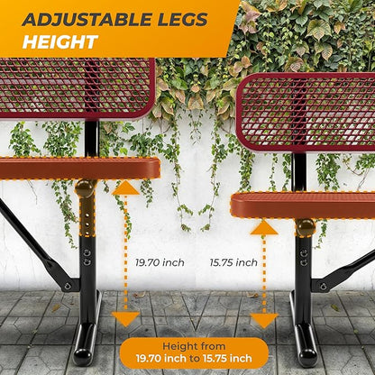 Heavy-Duty Outdoor Metal Bench, Thermoplastic-Coated, Portable, Weatherproof, Commercial-Grade for Parks, Gardens, Patios, Stores & More (6 Ft - Portable with Back, Red)