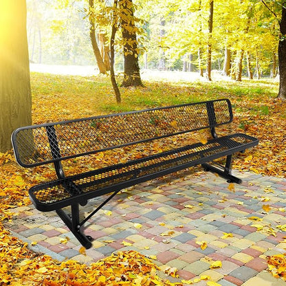 8FT Heavy-Duty Park Bench for Outside - Black Coated Outdoor Furniture Steel Bench, Commercial-Grade Outdoor Benches Weatherproof for Park, Patio, Porch (Portable with Back) (Black, 8FT)
