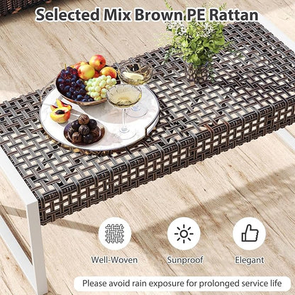 RELAX4LIFE Wicker Outdoor Ottoman Footstool - Set of 2 Rattan Patio Foot Rest w/Soft Cushion & Metal Frame, Multipurpose Coffee Table, 43’’ Seating Bench, Foot Stool for Garden Porch Backyard (2)