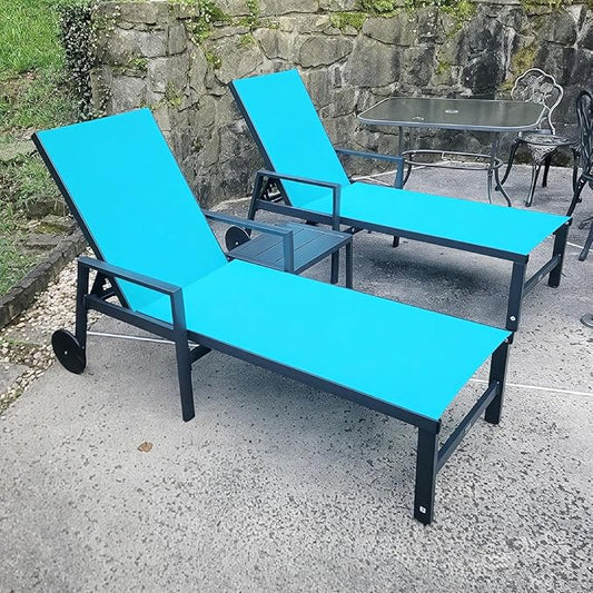 PURPLE LEAF Patio Chaise Lounge 4 Pieces Aluminum Recliner Chair with Wheels and Armrests Lounger for Deck Pool Turquoise Blue Outdoor Lounge Chair