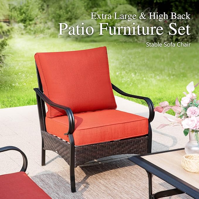 Sophia & William Patio Furniture Set, 4 Piece Metal Outdoor Conversation Set with 3-Seater Outdoor Couch, 2 Sofa Chairs - Photo 4