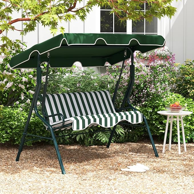 Tangkula 3 Person Porch Swing, Patio Swing with Removable Cushion & Powder-Coated Steel Frame - Photo 2