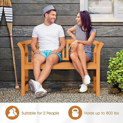 RELAX4LIFE Acacia Wood Outdoor Bench - 2 Person Patio Loveseat with Backrest and Armrests, 47 inch Garden Bench for Porch, Backyard, Lawn and Poolside, 800 lbs Weight Capacity