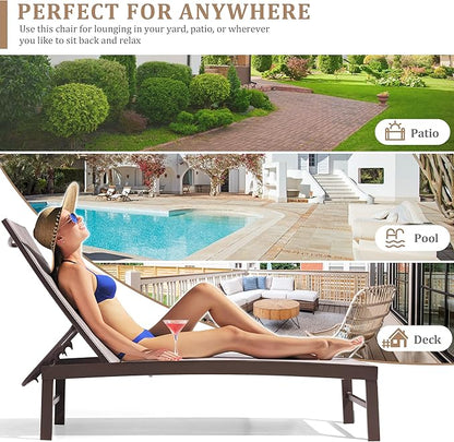 Chaise Lounge Chair, Set of 6 Outdoor Recliner Lounge Chair Sun Loungers, All Weather Chaise with 5 Adjustable Backrest and Lay Flat Positions for Garden, Balcony, Pool, Beige