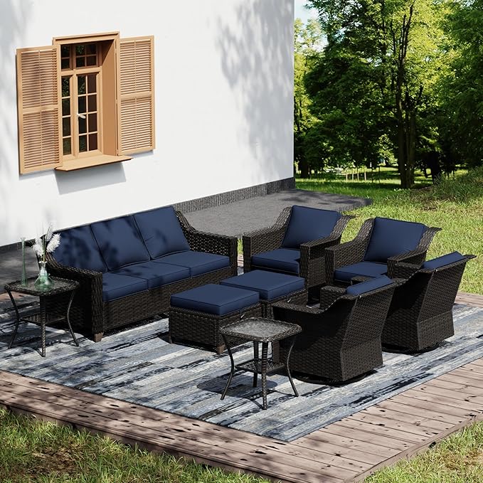 Joyside Wicker Patio Furniture Sets, 9 Pieces Upgraded Large Size Outdoor Furniture with 4 Swivel Rocking Patio Chairs - Photo 1