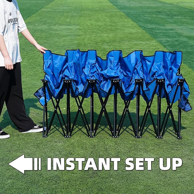 G GOOD GAIN Portable Soccer Bench - Team Bench Soccer 6 Seats with Bag, Sideline Folding Bench, Folded Chair Seating 6 for Football Camp Outdoor Sport Events, Team Chairs for Adults, Blue
