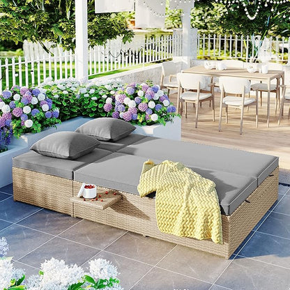 Harper & Bright Designs Garden Outdoor Chaise Lounge, Patio Pool Lounge Chairs for Outside, Wicker Rattan Reclining Folding Pool Lounger with Adjustable Backrest and Removable Cushions,Brown