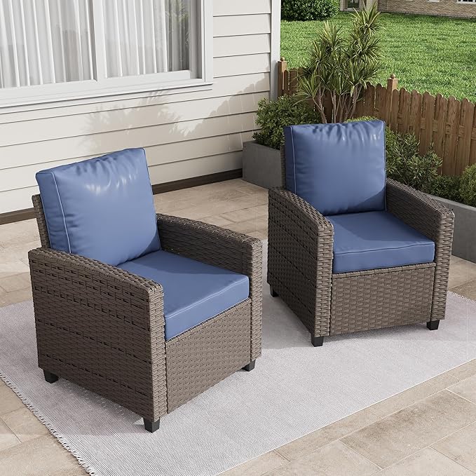 2 Pieces Patio Furniture Set, Outdoor Wicker Chairs Set of 2, All Weather High Back Rattan Chairs - Photo 1