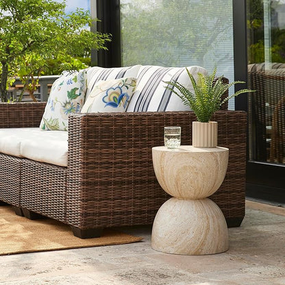 Glitzhome Outdoor Side Table Set of 2, 17.75" H Decorative Garden Stool MGO Hourglass Faux Terrazzo End Table, Round Planter Stand for Indoor Outdoor Living Room Bedroom Patio Deck Poolside