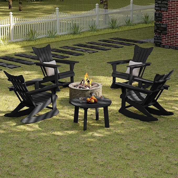 Outdoor Round Coffee Table, Adirondack Patio Coffee Table, Outdoor Large Side Table for Balcony Lawn (Black)