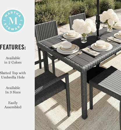 Martha Stewart Bedford 62" Indoor-Outdoor Patio Table with Faux Wood Top and Rattan Wicker Finish in Gray
