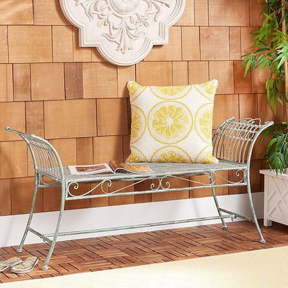 SAFAVIEH Outdoor Collection Hadley Victorian Scroll Antique Dark Green Wrought Iron Bench