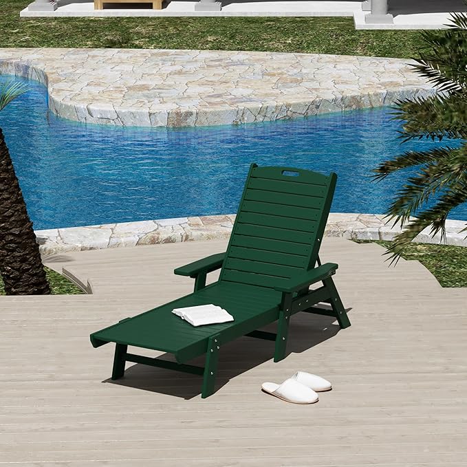 WestinTrends Malibu Poly Reclining Chaise Lounge Dark Green - Photo 1
