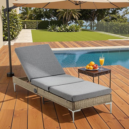 HOMREST Outdoor Chaise Lounge Chair Set of 4, Patio Wicker Lounge Chairs with Adjustable Backrest, Rattan Pool Sunbathing Chaiser Suitable for Garden,Porch,Grey