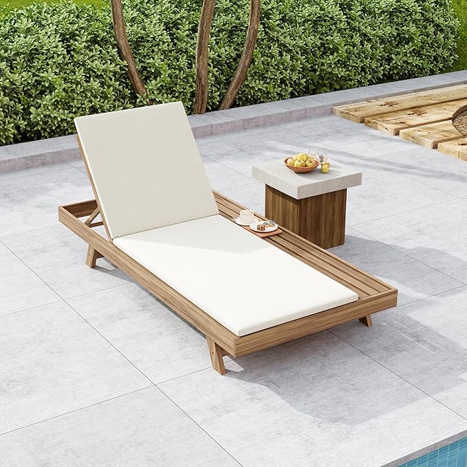 Christopher Knight Home Dami Patio Chaise Lounge Chair Outdoor with 2-Thick Cushion, Acacia Wood Poolside Sun Lounger - Photo 4