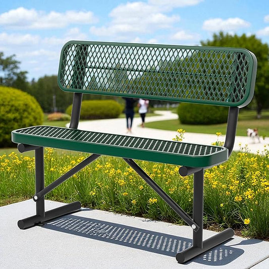 Park Benches for Outside, Garden Benches Weatherproof with Backrest - Heavy-Duty Metal Bench for Patio Porch Backyard School Sports Church Locker Room Bench Commercial-Grade Seating (Green, 4FT)