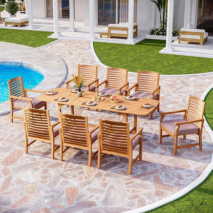 PHI VILLA 6 Pieces Acacia Wood Outdoor Dining Chairs with Cushions, Patio Wooden Armchairs Set of 6, Natural Teak Dining Chairs for Deck, Yard, Porch