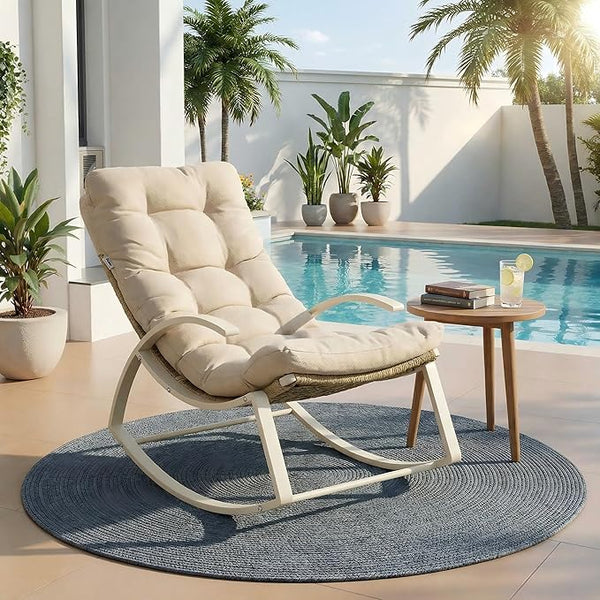 IRONCK Outdoor Rocking Chair with Armrest and Cushion, Patio Rocking Chair, 480lbs Capacity - Photo 1
