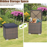 RELAX4LIFE Wicker Outdoor Storage Ottoman, 2-Piece Rattan Footstool w/Removable Cushion - Photo 5