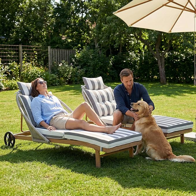 Outdoor Chaise Lounge Chairs Set of 2, Lounge Chair Outdoor with Cushions, Wicker Outdoor Chaise Lounger - Photo 7
