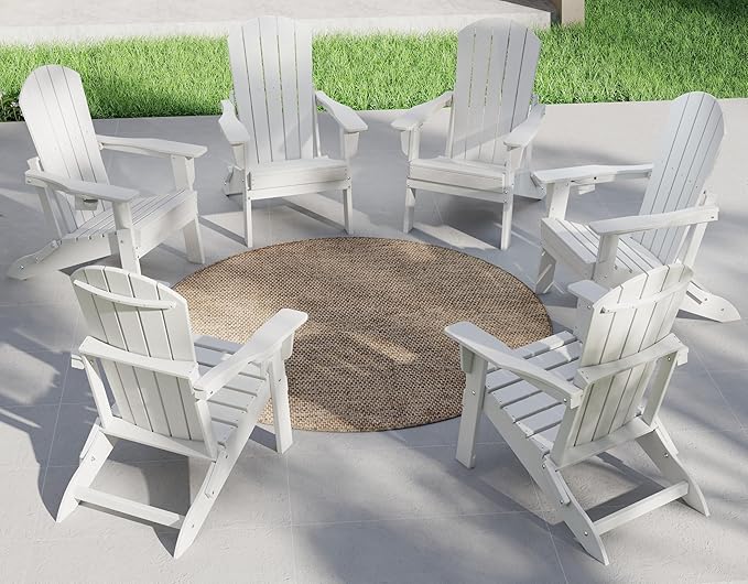 Plawdlik Folding Adirondack Chair Set of 6 with Cup Holder, Wooden Textured - Photo 1