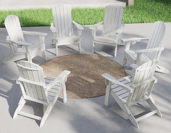 Plawdlik Folding Adirondack Chair Set of 6 with Cup Holder, Wooden Textured - Photo 1