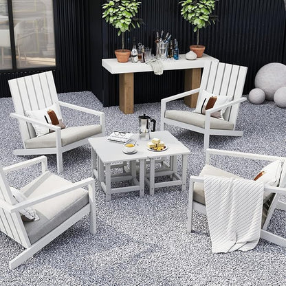 Weatherproof Outdoor Side Table, HDPE Small Outdoor Table for Adirondack, 16.6-Inch Patio Square End Tables for Garden, Backyard, Porch, Deck, Balcony, Poolside (White)