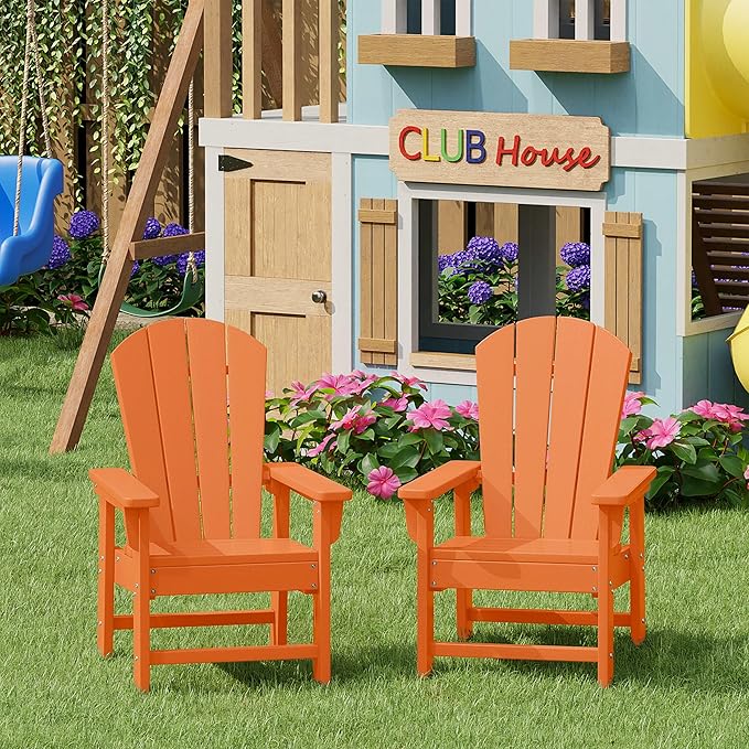 WestinTrends Malibu Kids Outdoor Adirondack Plastic Patio Chair (Set of 2), Orange