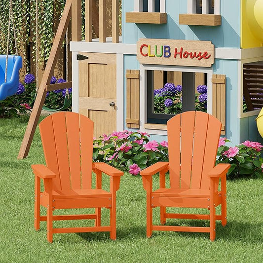 WestinTrends Malibu Kids Outdoor Adirondack Plastic Patio Chair (Set of 2), Orange