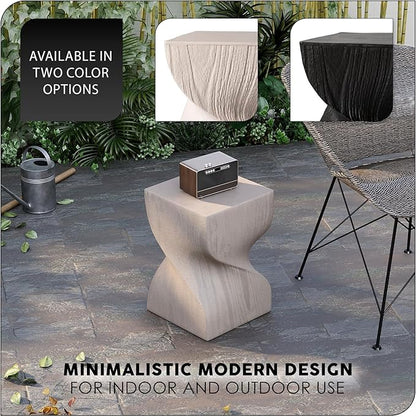 LeisureMod Square Side Table, Accent End Table for Home, Outdoor Patio, Living Room Sofa, Night Stand, Weather-Resistant, Onyx Series in Cream