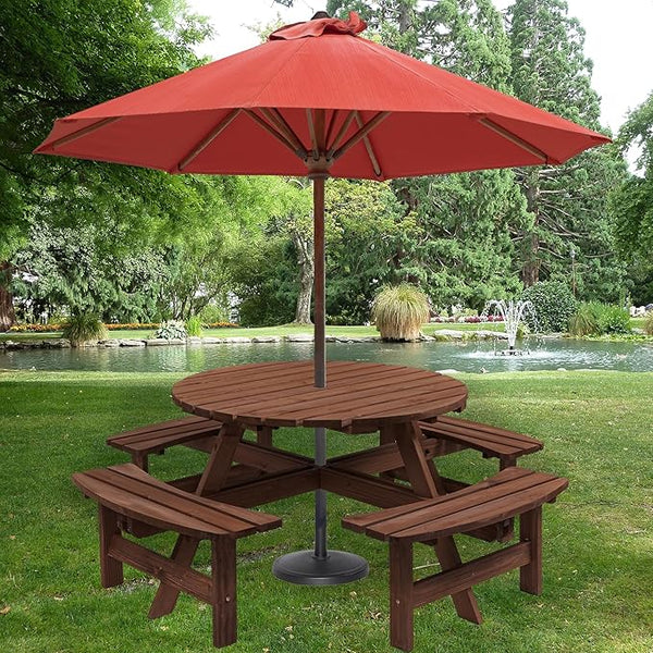 Wooden Picnic Table,Outdoor Wooden Dining Rectangle Table w/Umbrella Hole,for Patio,Garden,Backyard - Photo 1