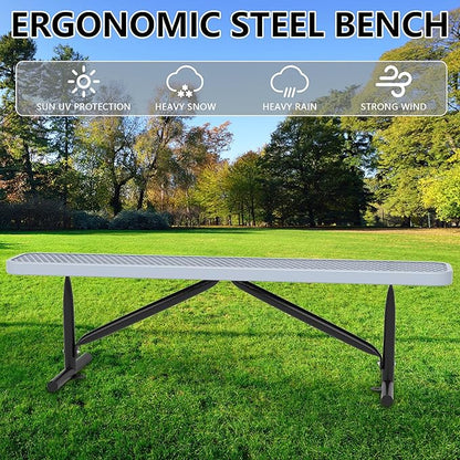 Outdoor Garden Benches, 6 ft Steel Picnic Bench Porch Chair Furniture Patio Seating, Commercial Expanded Metal Mesh Bench for Outside, Lawn, Backyard, Park, Deck, Garden, Patio, School (Grey, 6FT)
