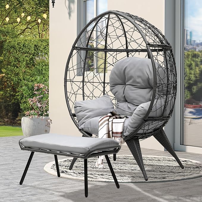 YITAHOME Egg Chair with Ottoman Outdoor Egg Lounge Chair with Cushion Wicker Chair PE Rattan Chair Footrest Included - Photo 1