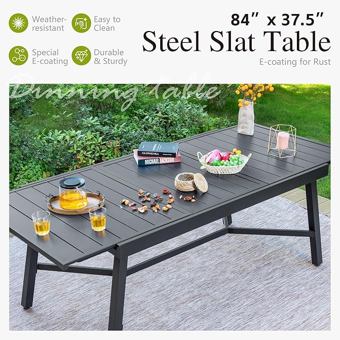 Sophia & William Patio Table Metal Outdoor Dining Table with E-Coating for 6-8 Person Lawn Garden Deck Rectangular Extendable Table