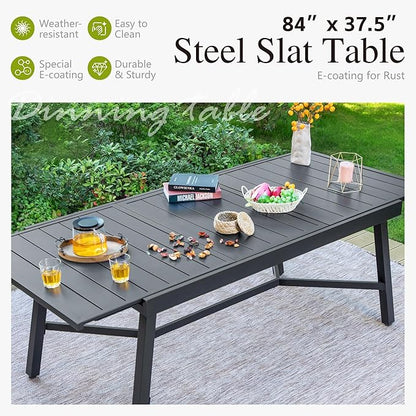 Sophia & William Patio Table Metal Outdoor Dining Table with E-Coating for 6-8 Person Lawn Garden Deck Rectangular Extendable Table