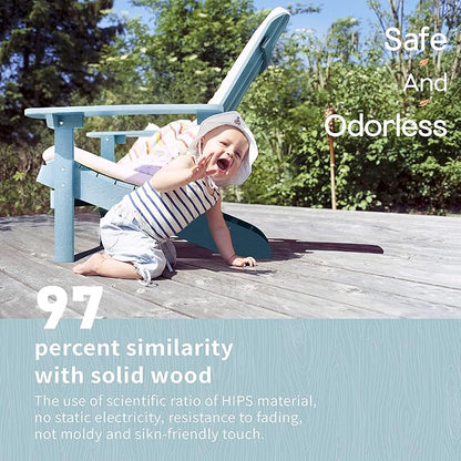 YEFU 3-Piece Adirondack Chair and Table Set: Outdoor Lounge Furniture Set - Outdoor Chair Plastic Weather Resistant with Wide Armrests for Patio Lawn Pool Porch Garden(Blue