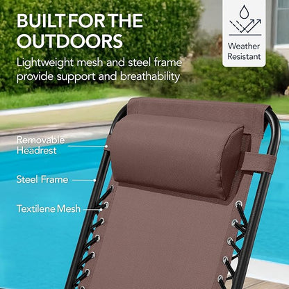 Best Choice Products Outdoor Folding Rocking Chair, Zero Gravity Lounge Chair, Patio Rocker w/Headrest Pillow - Brown