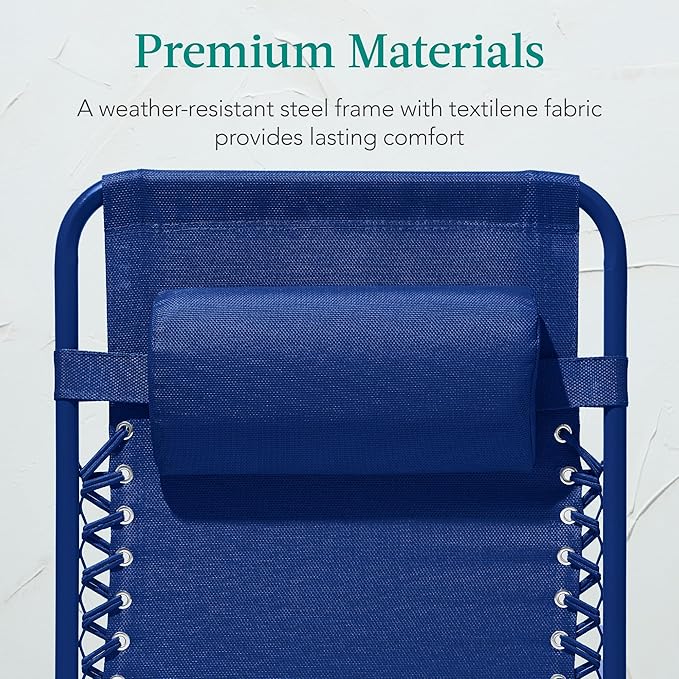 Best Choice Products Adjustable Zero Gravity Chair, Monochromatic Color Folding Patio Recliner w/Side Tray, Headrest - Marine